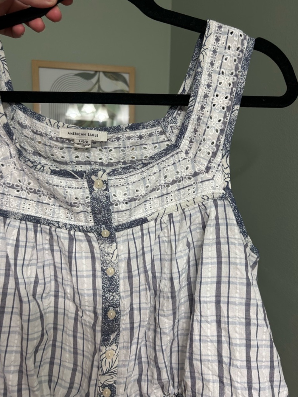 American eagle dainty floral eyelet tank top cropped striped plaid boho cotton - Picture 8 of 9